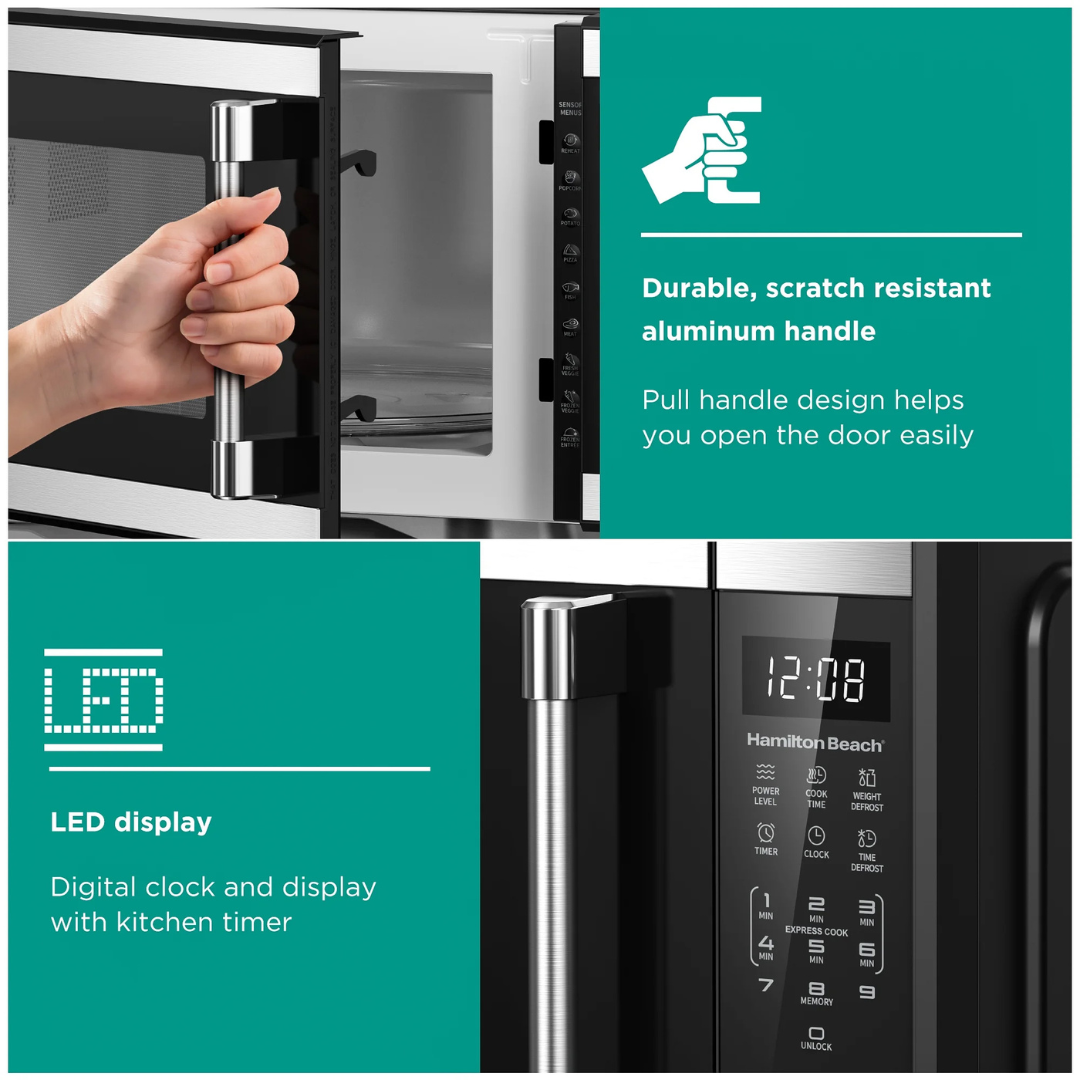 Hamilton Beach Horno de Microondas – 1000 W, Acero Inoxidable y Negro
