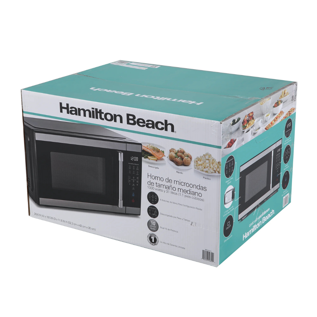 Hamilton Beach Horno de Microondas – 1000 W, Acero Inoxidable y Negro