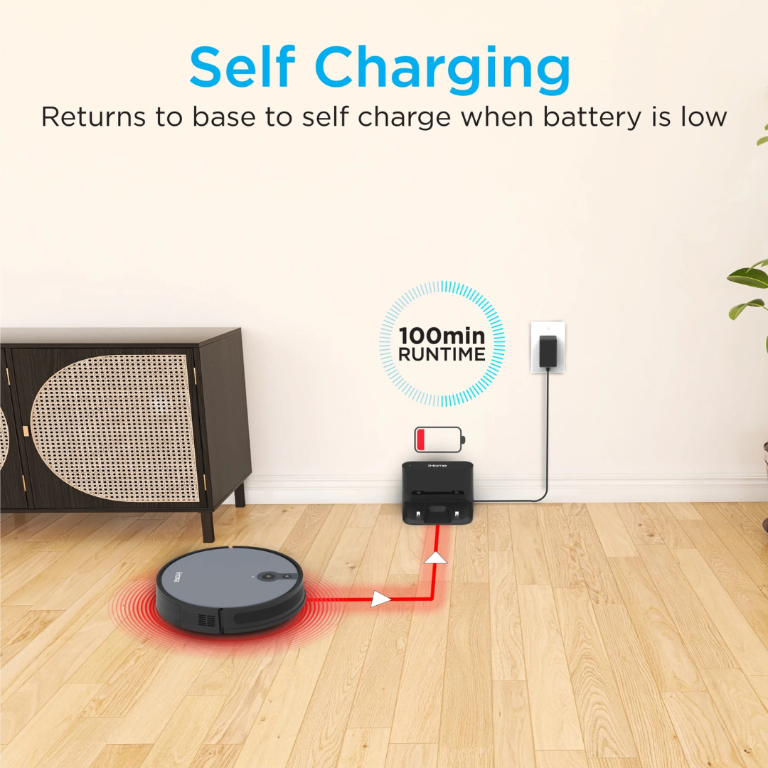 iHome AutoVac Juno – Robot Aspiradora con Mapeo, Control por App y 120 Minutos de Autonomía